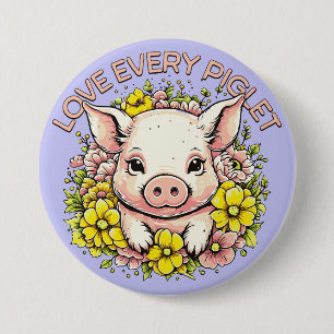 Love Pigs in Flowers 3 Inch Round Button