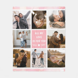 Love Pink 8 Photo Collage  Fleece Blanket