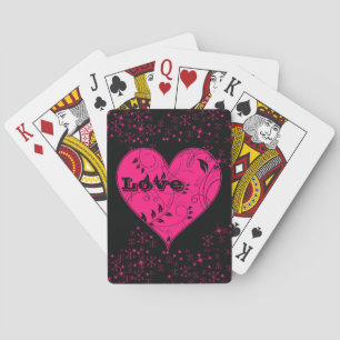 Love Pink and Black Filigree Heart Playing Cards