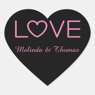 Love Pink & Black Personalized Name Sticker / Seal