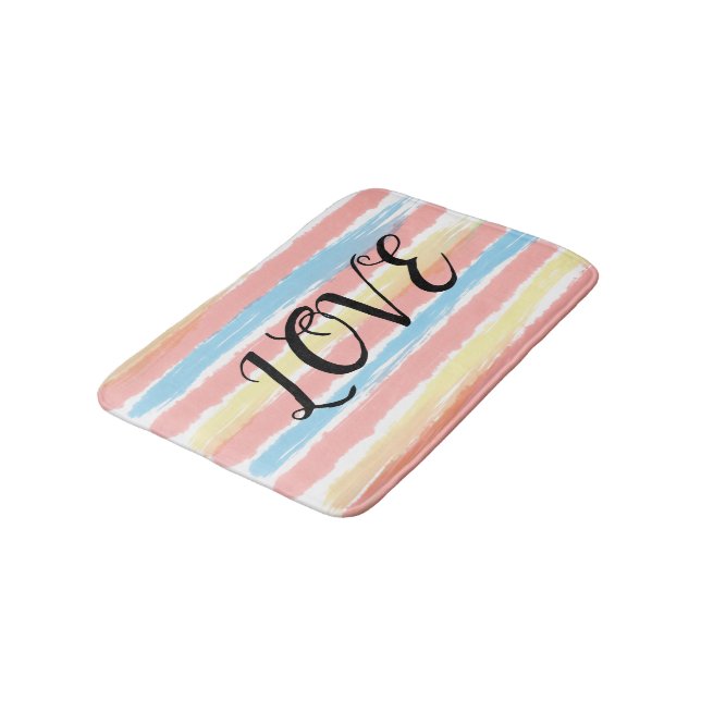 Love Pink Blue Yellow Stripes  Bath Mat (Angled)