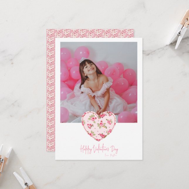 Love Pink Coquette Heart Photo Valentines Day  Invitation (Front/Back In Situ)