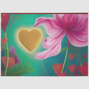 Love -Pink Flowers and Hearts Tissue Paper