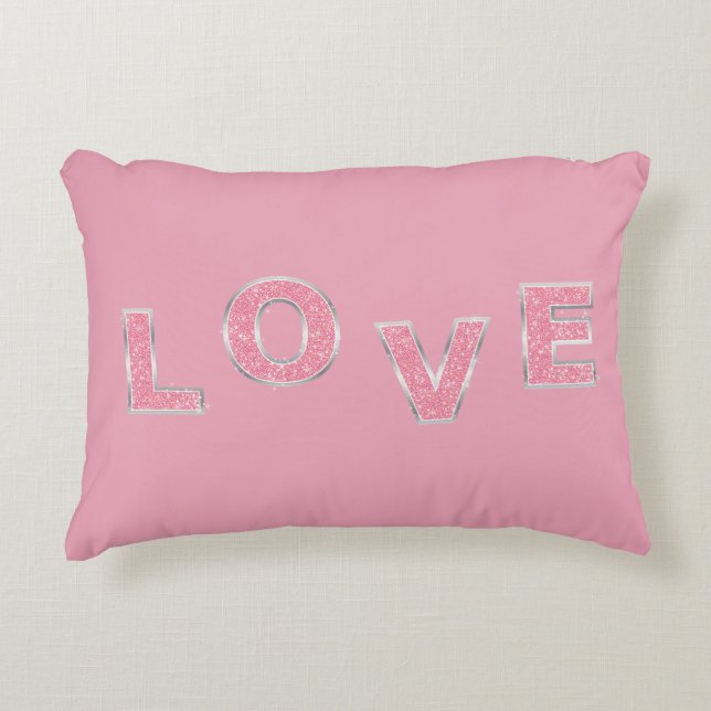 Love Pink Glitter Accent Pillow (Front)