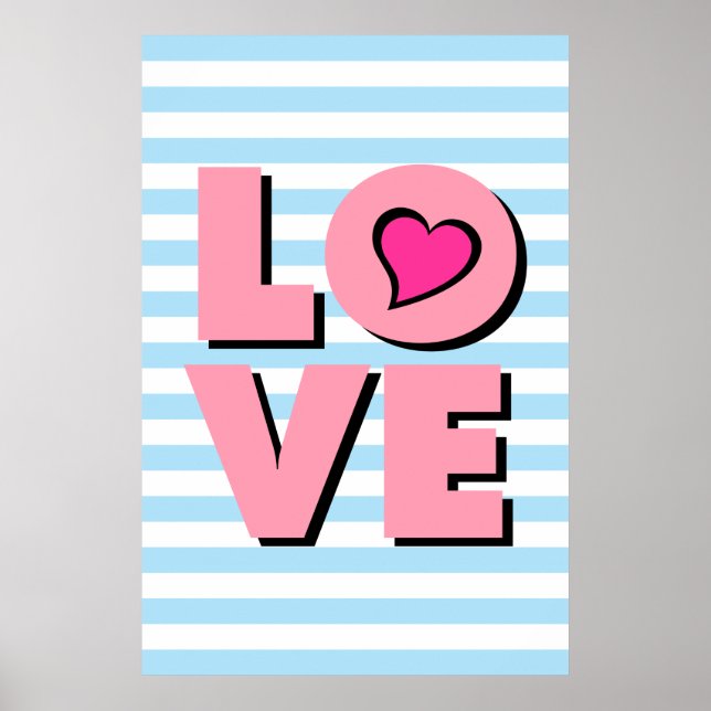 LOVE, pink heart, Typography poster, t shirt, Poster (Front)