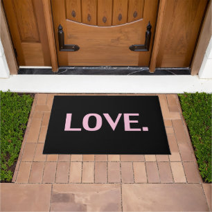 "love" pink letters black background - doormat