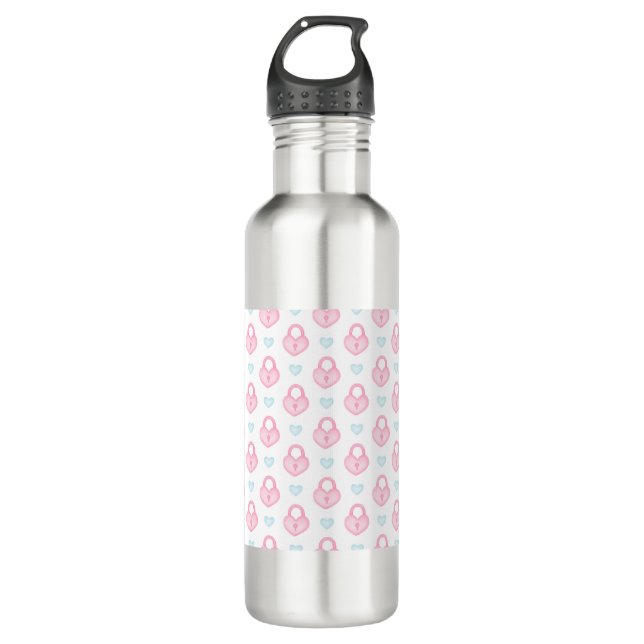 Love Pink Locker Key for Valentine's Pattern 710 Ml Water Bottle (Front)