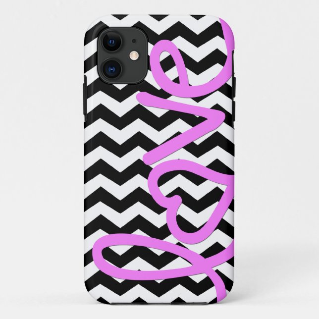 Love Pink on Black and White Chevron Case-Mate iPhone Case (Back)
