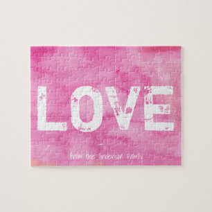 LOVE   Pink Personalized Family Valentine's Day Jigsaw Puzzle