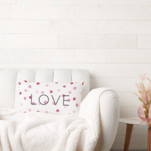 LOVE Pink Polka Dots Sweet Modern Artisan Decor Lumbar Pillow