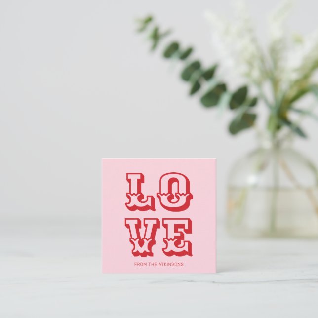Love pink red modern fun typography custom enclosure card (Standing Front)