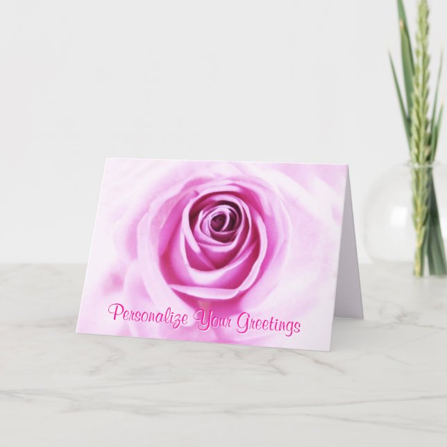 Love Pink Rose Custom text Greeting Card (Front)