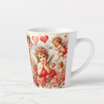 Love Pink Roses Hearts Angels Latte Mug