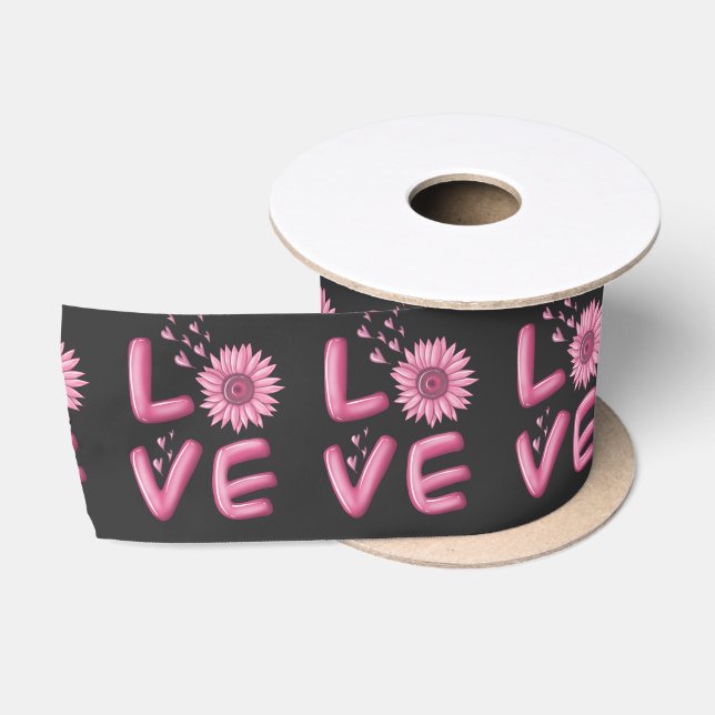 Love Pink Sunflower      Satin Ribbon (Spool)