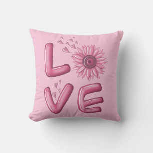 Love Pink Sunflower Throw Pillow