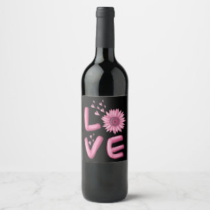 Love Pink Sunflower  Wine Label