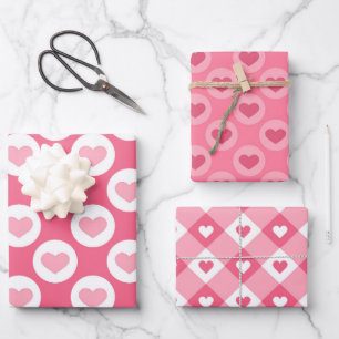 Love Pink Valentines Hearts Pattern Wrapping Paper Sheet