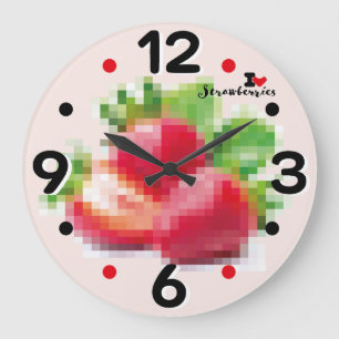 LOVE PIXEL FRUIT BY MASANSER  STRAWBERRIES LARGE CLOCK