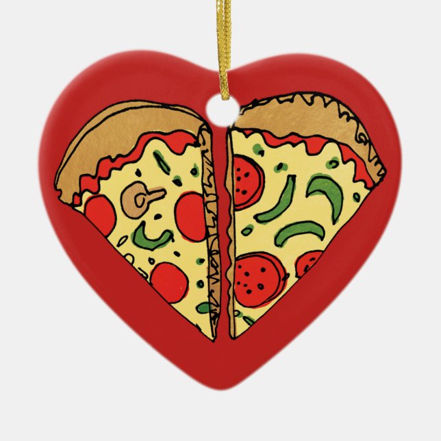 Love Pizza Add Names Ceramic Ornament (Front)