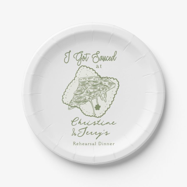 Love & Pizza |  Casual Rehearsal Dinner Paper Plate (Front)