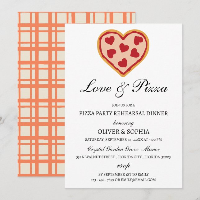 Love & Pizza Rehearsal Dinner Invitation (Front/Back)