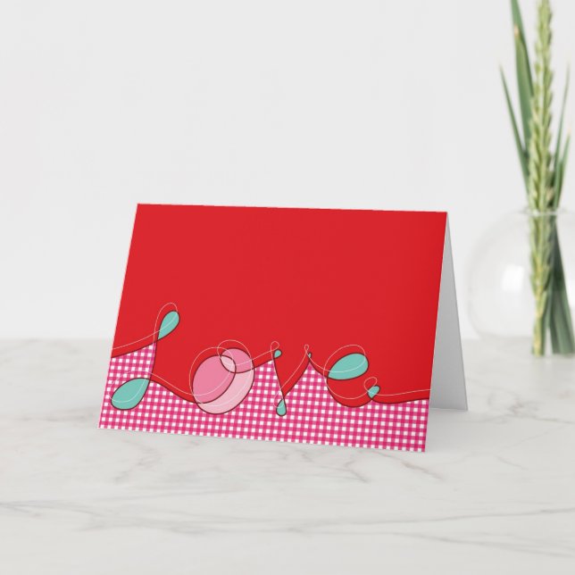 Love Plaid Checks Loop Retro Cute Valentine's Day Holiday Card (Front)