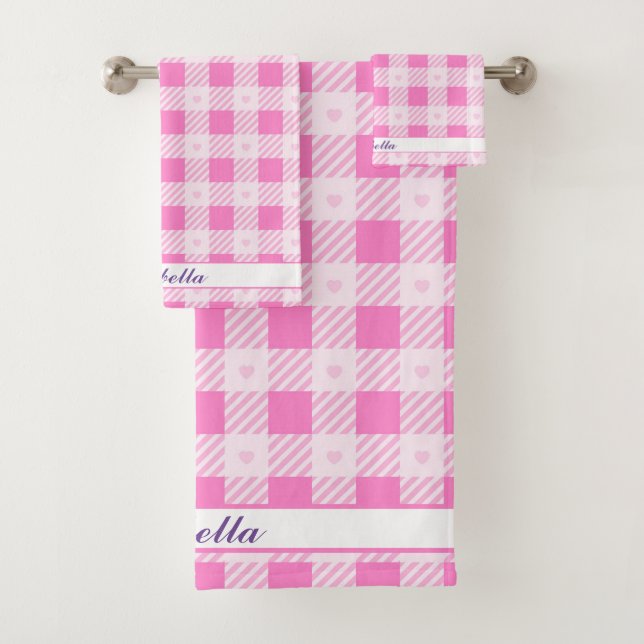 Love Plaid Modern Pink Collection Bath Towel Set (Insitu)