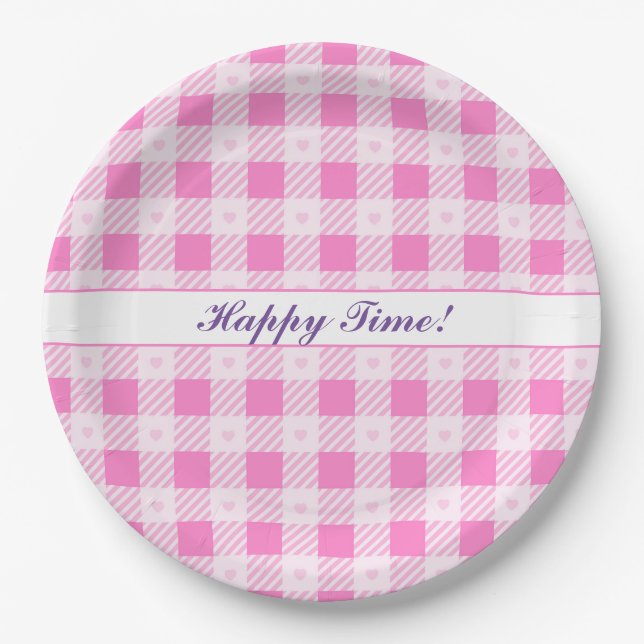 Love Plaid Modern Pink Collection Paper Plate (Front)