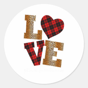 Love Plaid Red Leopard Kindergarten Teacher Valent Classic Round Sticker