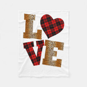 Love Plaid Red Leopard Kindergarten Teacher Valent Fleece Blanket