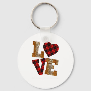 Love Plaid Red Leopard Kindergarten Teacher Valent Keychain