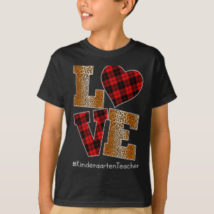Love Plaid Red Leopard Kindergarten Teacher Valent T-Shirt