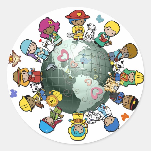 Love Planet Earth: Unite for Peace Classic Round Sticker (Front)