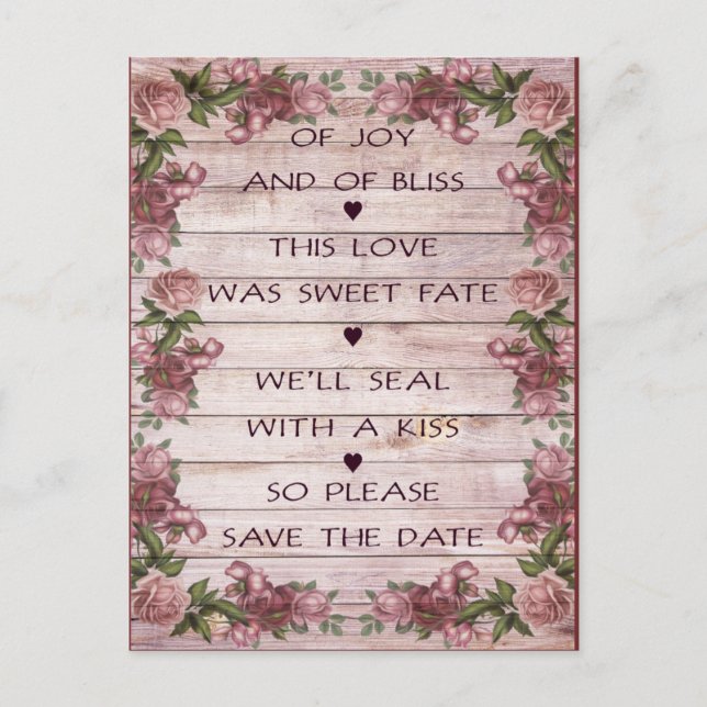 Love poem save the date postcard (Front)