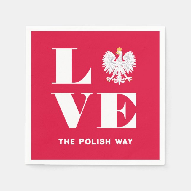 Love Poland Polish Polska White Eagle Custom Text Napkin (Front)