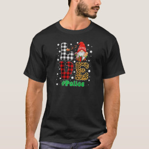 Love Police Gnome Christmas Leopard Plaid Xmas Paj T-Shirt