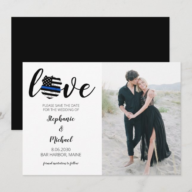 Love Police Law Enforcement Wedding Photo Save The Date (Front/Back)
