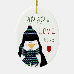 Love POP POP Penguin Christmas Gift Ceramic Ornament