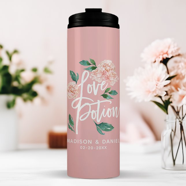 Love Potion Blush Pink Floral Personalized Wedding Thermal Tumbler (Creator Uploaded)