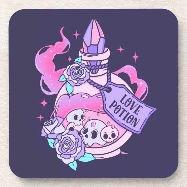 Love Potion Cute Pink Halloween Potion Bottle Coaster (Front)