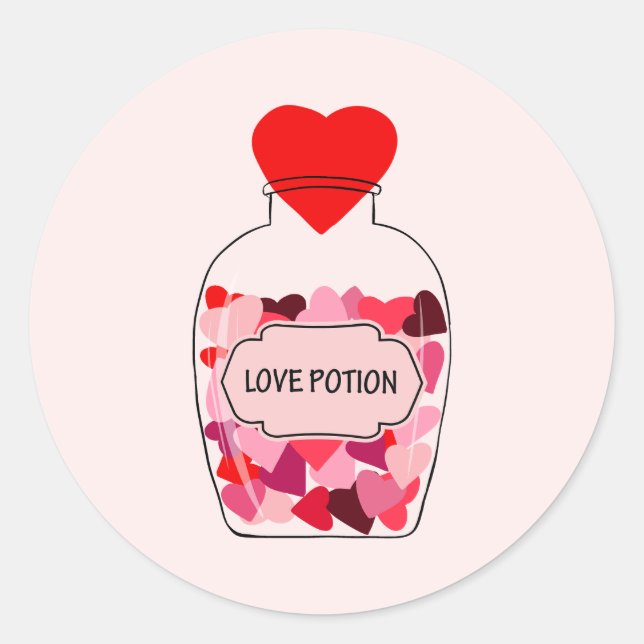 Love Potion Happy Valentine's Day Pink and Red Classic Round Sticker (Front)