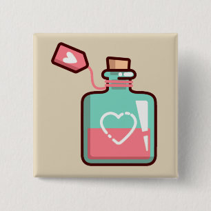 Love Potion Hearts Bottle 2 Inch Square Button