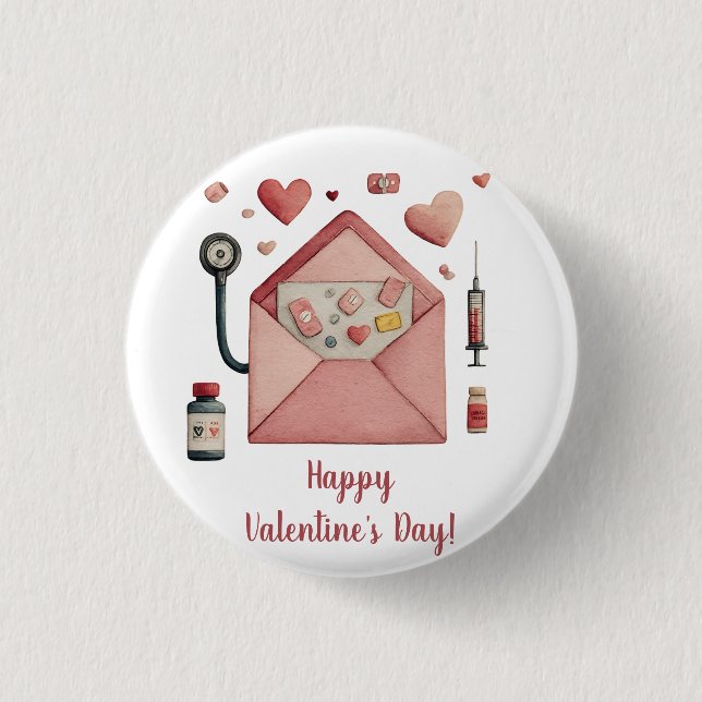 Love Prescription Valentine Design Postcard 1 Inch Round Button (Front)