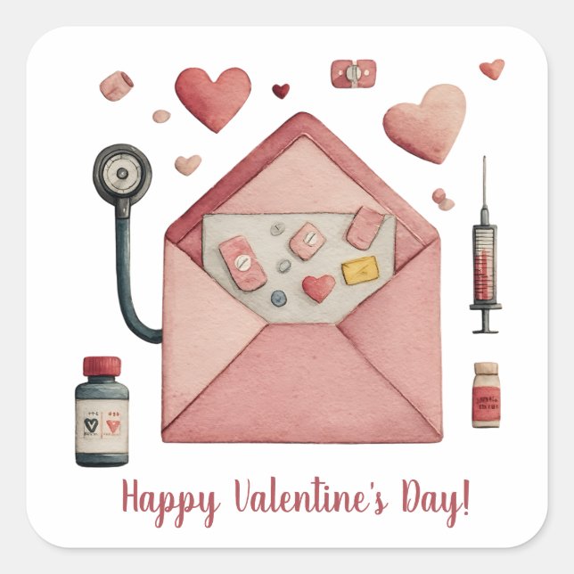 Love Prescription Valentine Design Postcard Square Sticker (Front)