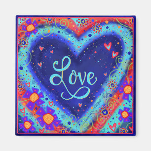 Love Pretty Blue Heart Floral Inspirivity Magnet