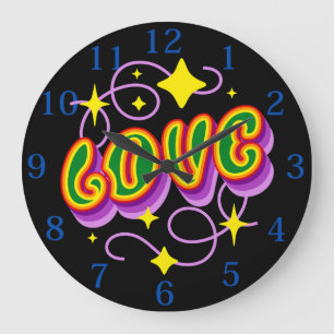 LOVE. Pride & Diversity Hippy, BoHo Large Clock