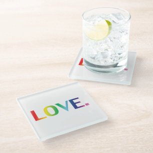 Love, pride lgbt lgbtq gay queer rainbow colours glass coaster