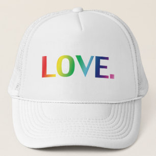 Love, pride lgbt lgbtq gay queer rainbow colours trucker hat