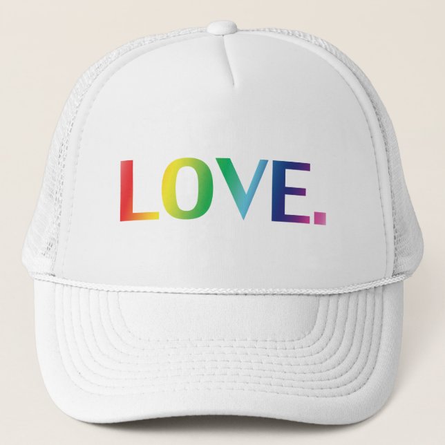 Love, pride lgbt lgbtq gay queer rainbow colours trucker hat (Front)