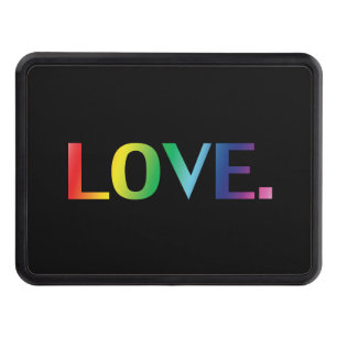 Love, pride lgbt lgbtq rainbow colours black trailer hitch cover